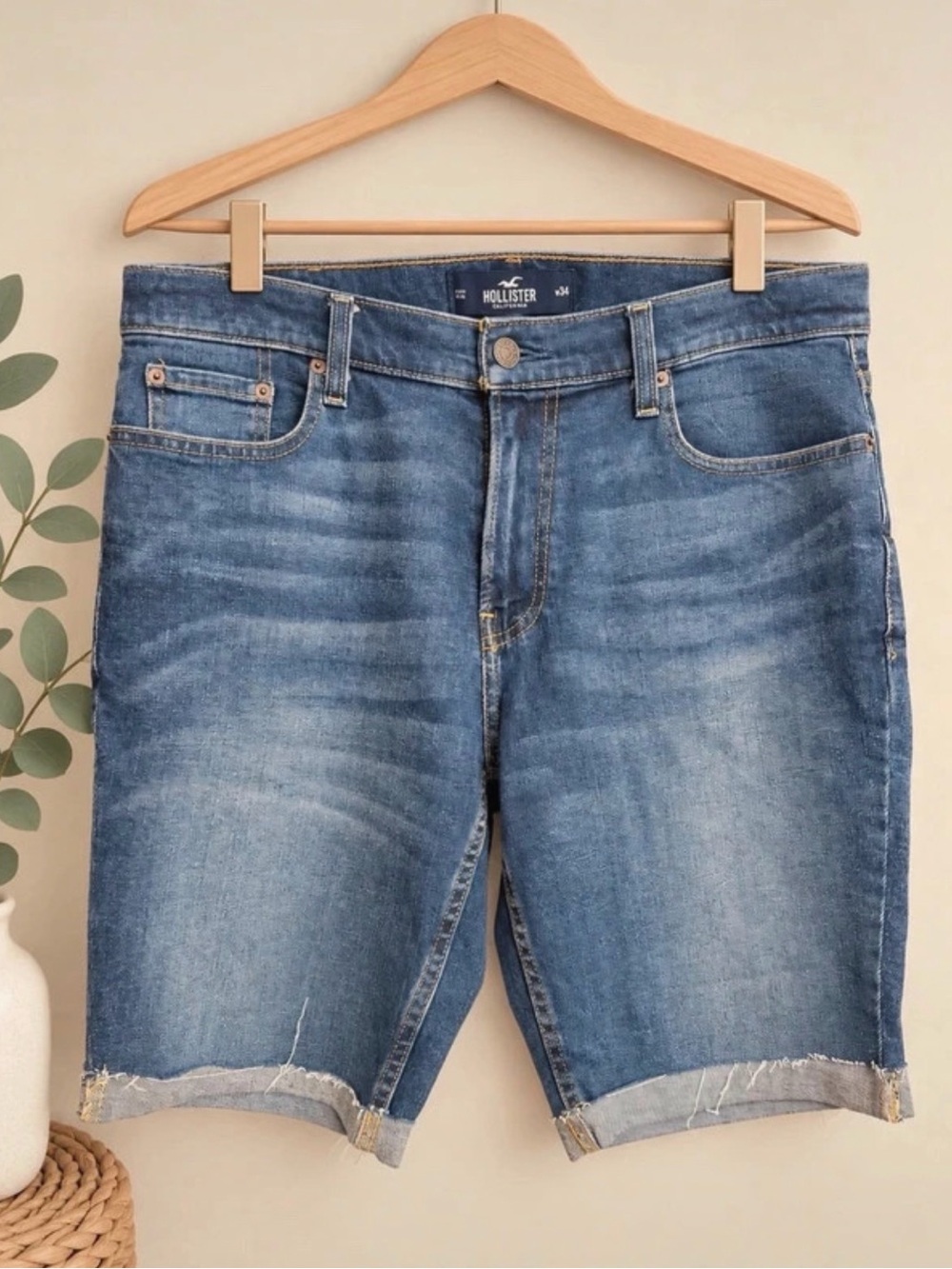 Hollister Men's Distressed Light Blue Denim Shorts
